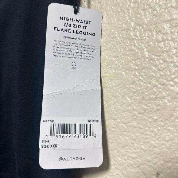 Alo Yoga High-Waist Zip It Black Flare Leggings 7/8 size XXS - Picture 5 of 9